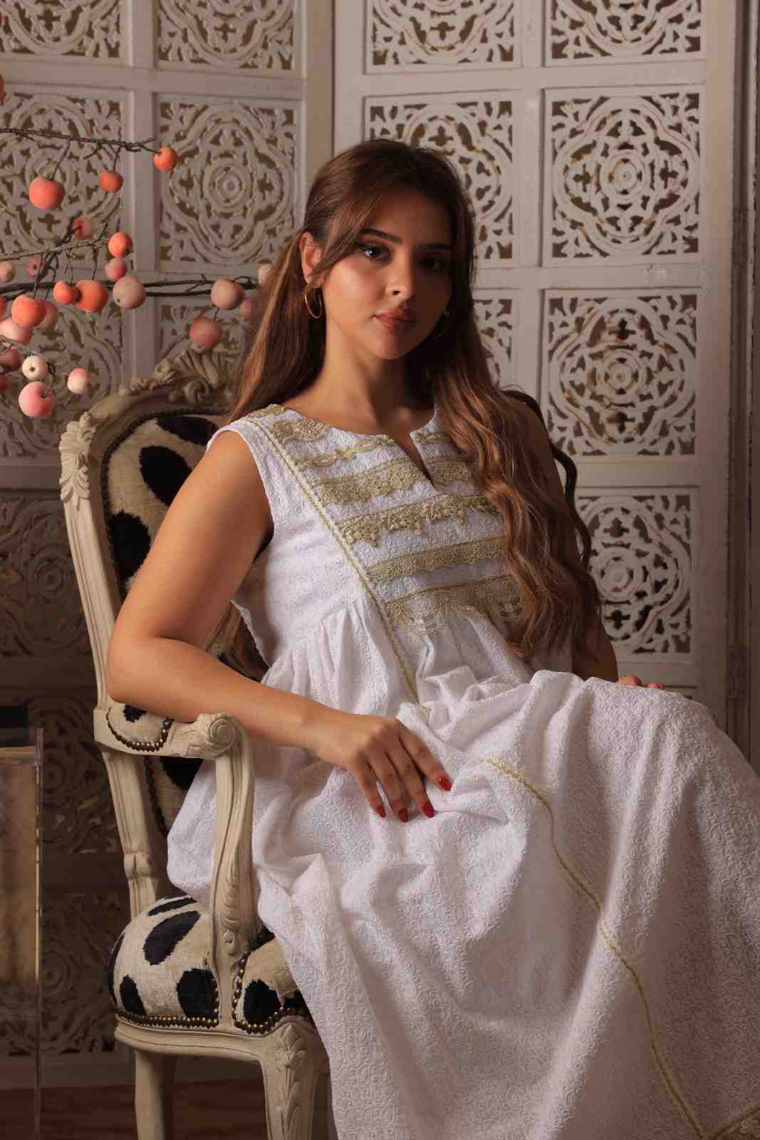 White Kaftan with Golden Laces