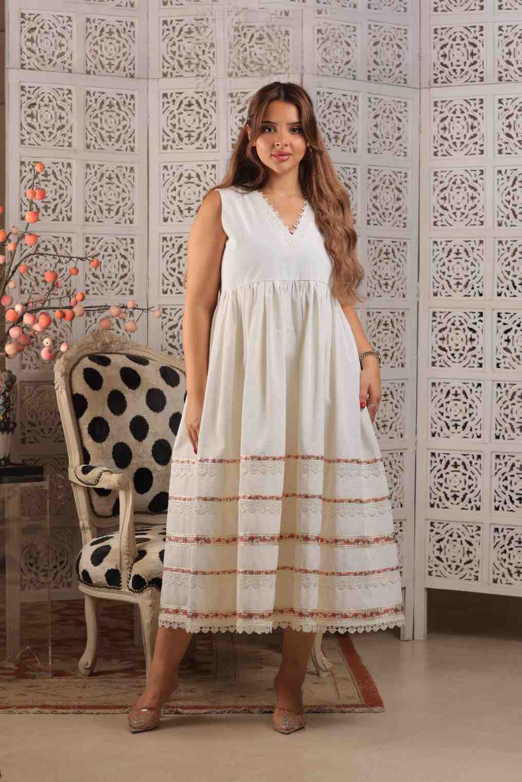 Floral Dress with Red Ribbon